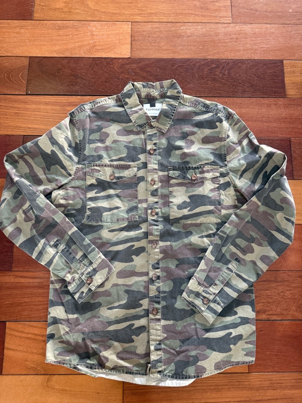 Topman Woodland Camo Utility Shirt in Green and Brown